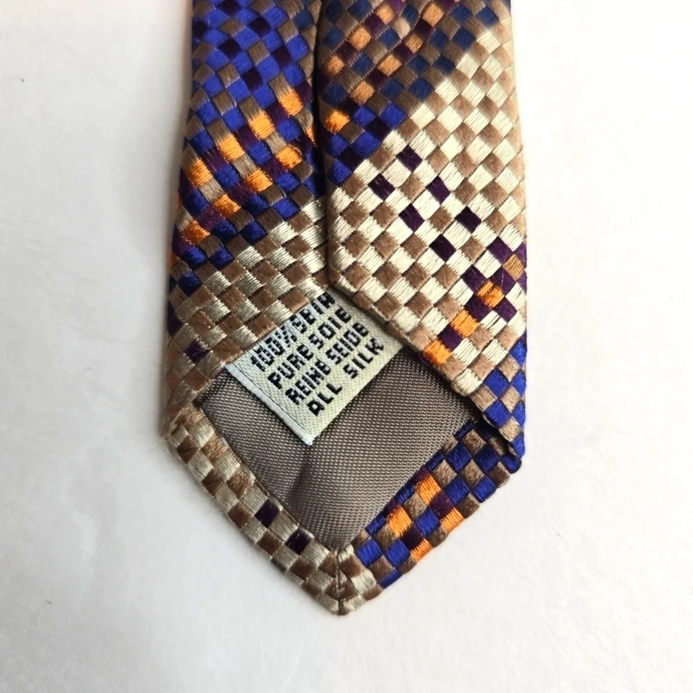 RODA Silk Men's Repp Tie Woven Striped Handmade In Italy Tan Blue 61